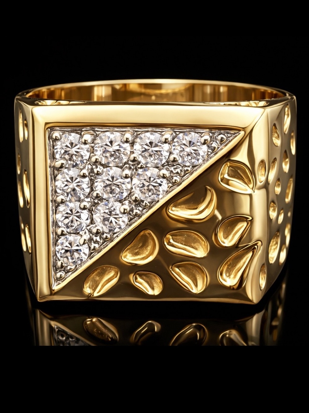 Mens Bling statement Round Pave Set Cz Diamond Nugget pinky Ring Gold jewelry